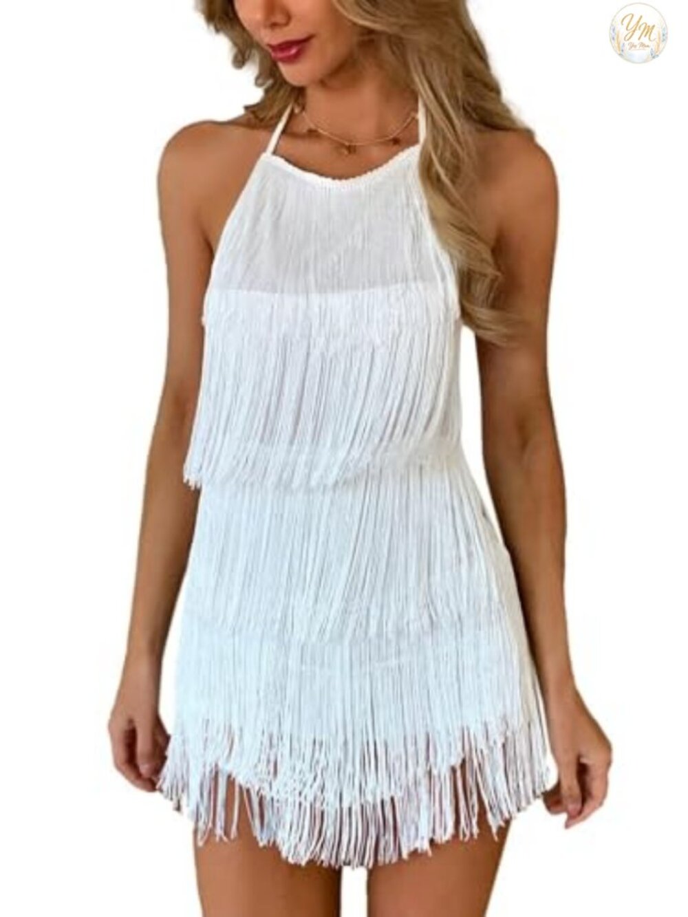 Women's Fringe Halter Romper Backless Jumpsuit Western Country Concert Outfit
